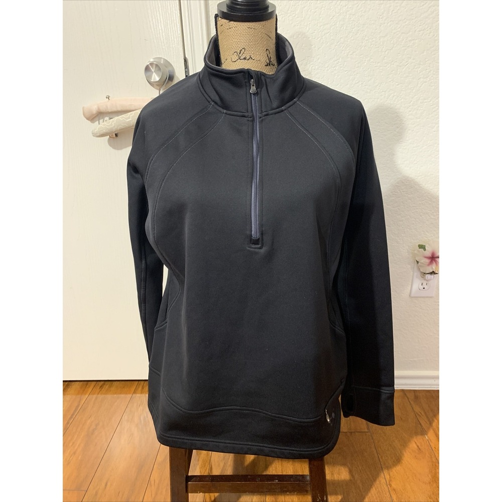 under armour XL semi fitted womens sports top sweatshirt black zip up guc warm